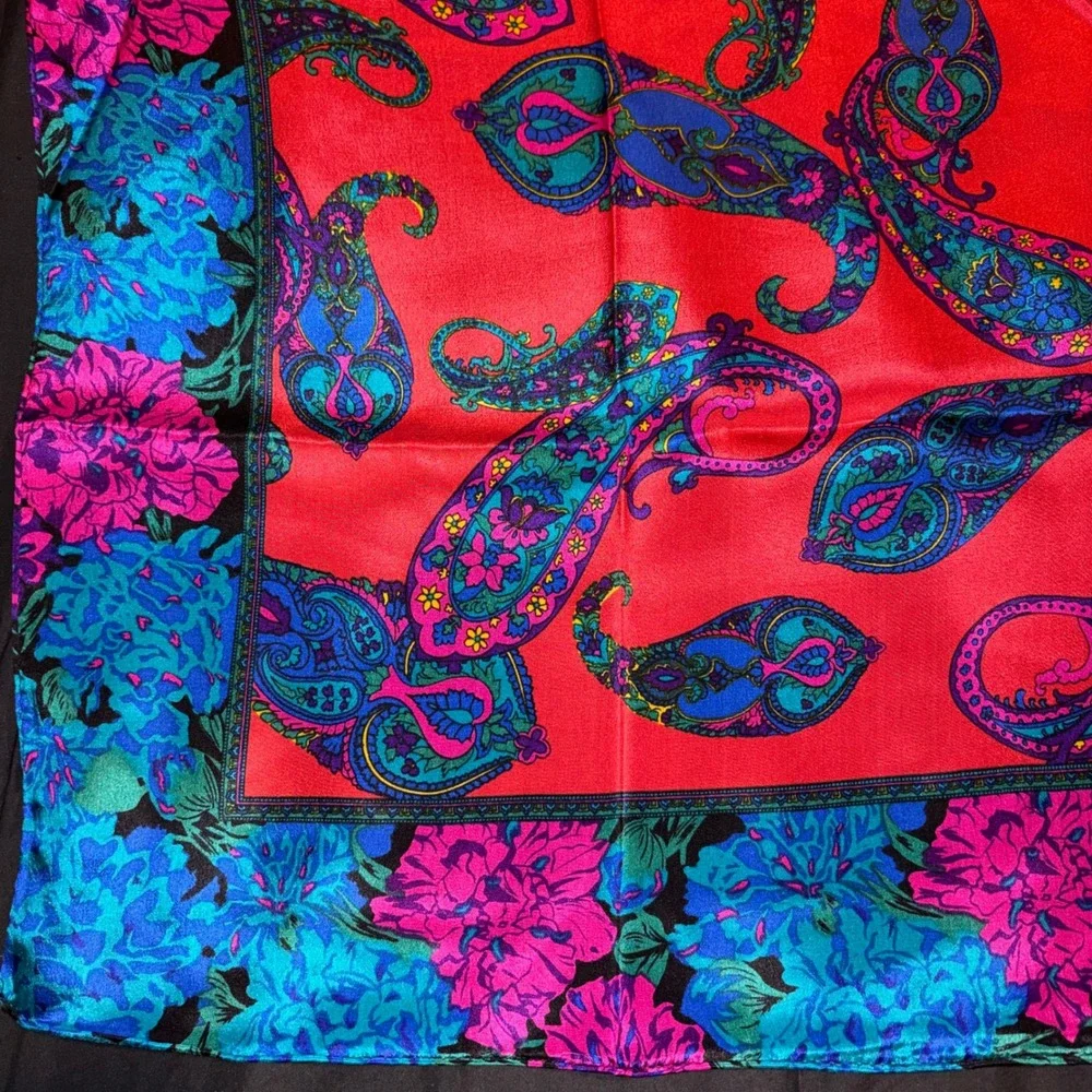 Morgan Taylor Vintage Paisley Floral Silk Scarf Red Blue Pink 31x31 NWT OS